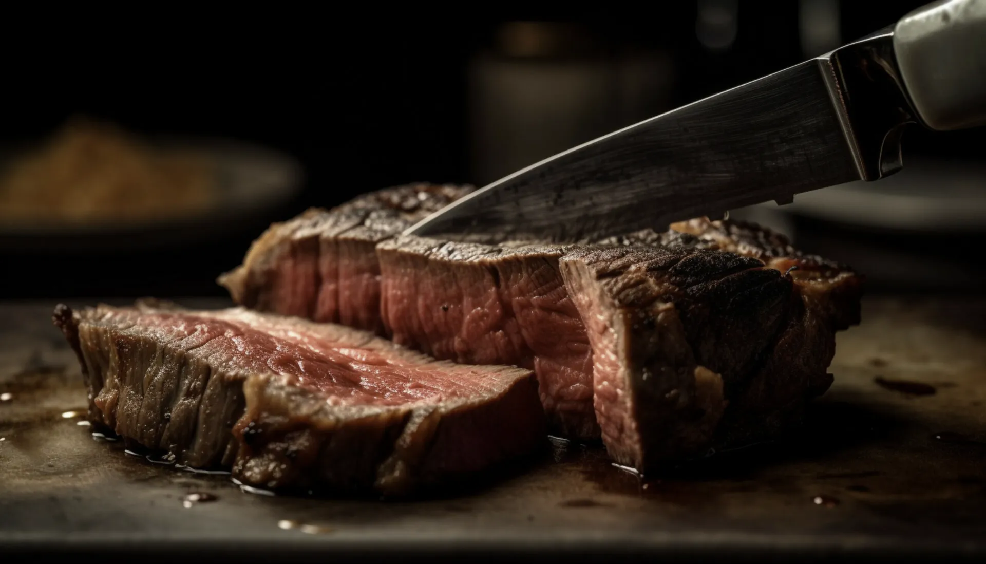 Pièce de bœuf grillée, tranchée au couteau